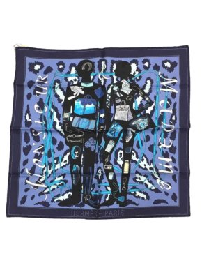Hermes Blue 'Monsieur et Madame Petit' Silk Scarf
