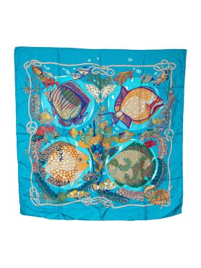 Hermes Blue 'Grand Fonds' Silk Scarf