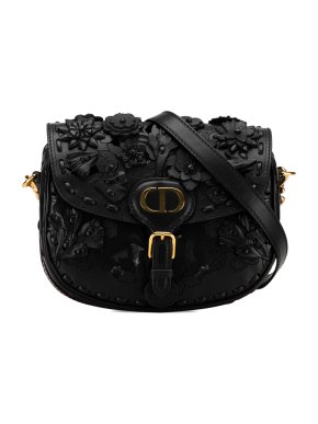 Dior Black Medium Floral Applique Bobby Bag