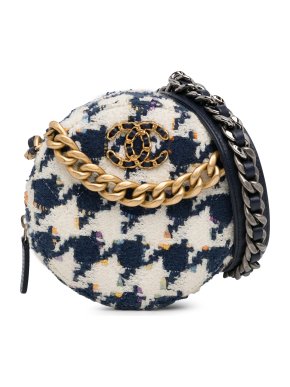 Chanel Houndstooth Tweed 19 Round Clutch with Chain