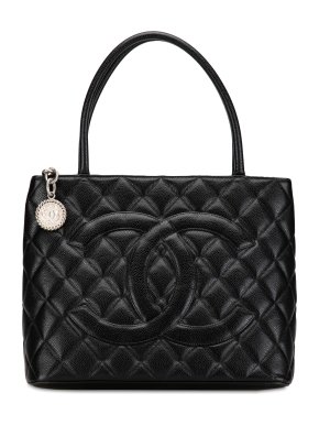 Chanel Black Caviar Leather Medallion Tote Bag