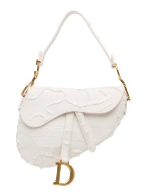 Dior Cream Embroidered Canvas Camouflage Saddle Bag