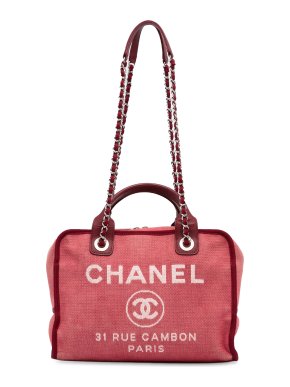 Chanel Red Medium Canvas Deauville Bowling Bag