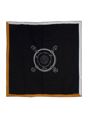 Hermes Black Cashmere Silk Encadre Blason Scarf