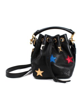 Saint Laurent Black Leather Star Patch Bucket Bag