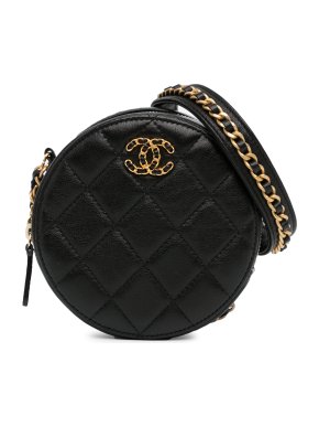 Chanel Black Lambskin CC Quilted Lambskin Round Crossbody Bag