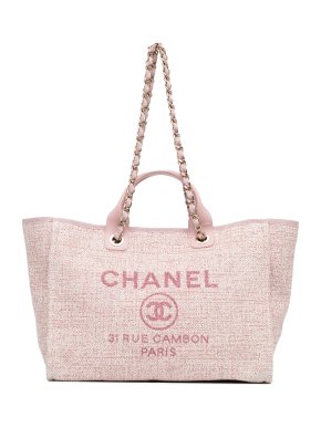 Chanel Pink Small Raffia Deauville Bag
