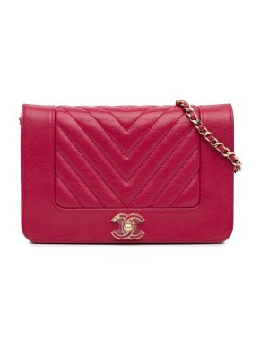 Chanel Raspberry Chevron Lambskin Mademoiselle Wallet on Chain