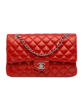 Chanel Red Medium Classic Lambskin Double Flap Bag
