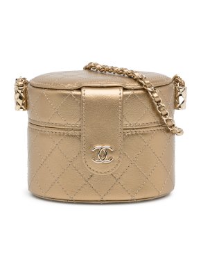 Chanel CC Metallic Gold Lambskin Round Vanity Case