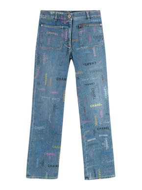 Chanel Blue Denim Logo Print Cropped Jeans