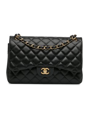 Chanel Black Lambskin Jumbo Double Flap Bag
