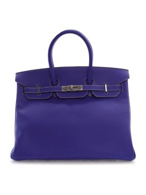 Hermes Birkin Retourne 35 Verso  in Blue Epsom Leather with Palladium Hardware