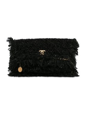 Chanel Black Paris-Cosmopolite Tweed Fringe Clutch
