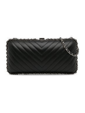 Chanel Black Chevron Lambskin Chain Around Clutch