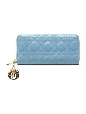 Dior Sky Blue Patent Leather Lady Dior Voyageur Wallet