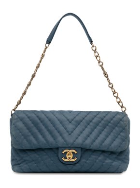 Chanel Blue Jumbo Chevron Surpique Flap Bag