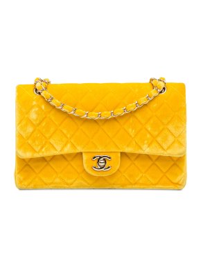 Chanel Yellow Velvet Medium Classic Double Flap Bag