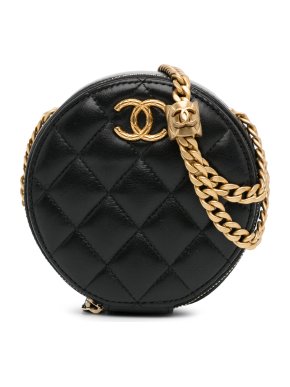 Chanel Black COCO Crush CC Quilted Lambskin Round Crossbody