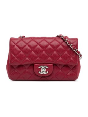 Chanel Raspberry Caviar Leather Mini Rectangular Single Flap Bag