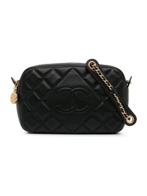 Chanel Black Lambskin Diamond Camera Bag