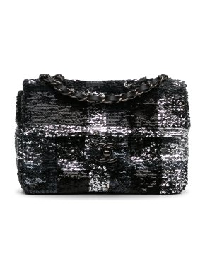 Chanel Black Sequin Plaid Single Flap Bag