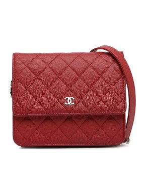 Chanel Red Caviar Leather Mini Square Wallet on Chain