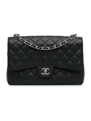 Chanel Black Caviar Leather Jumbo Classic Double Flap Bag