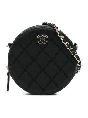 Chanel Black Lambskin Ultimate Stitch Round Clutch with Chain
