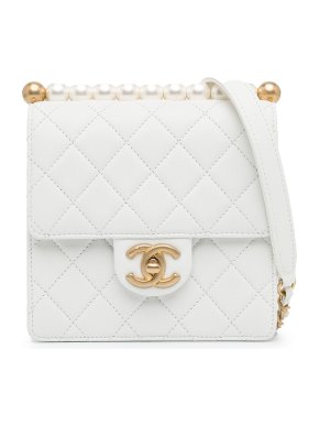 Chanel White Small Lambskin Chic Pearls Flap Bag