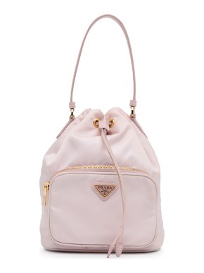 Prada Pink Re-Nylon Saffiano Trimmed Duet Bucket Bag