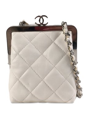 Chanel White Lambskin and Plexiglass Kiss Clutch with Chain