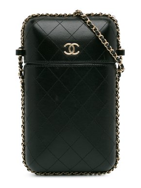 Chanel Black Lambskin CC Quilted  Chain Around Phone Holder