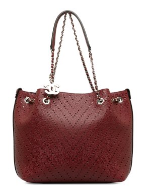 Chanel Burgundy Perforated Caviar Leather Tote Bag