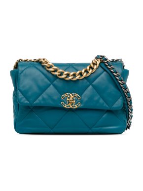 Chanel Blue Lambskin Leather Large 19 Flap