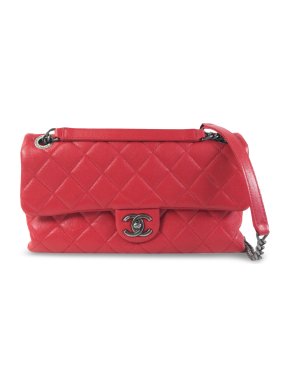 Chanel Red CC Quilted Lambskin Single Flap Bag