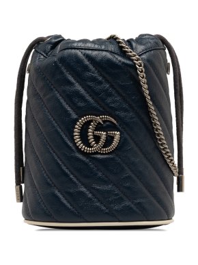 Gucci Blue Mini Torchon GG Marmont Bucket Bag