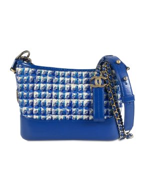 Chanel Blue Leather and Tweed Small Gabrielle Hobo
