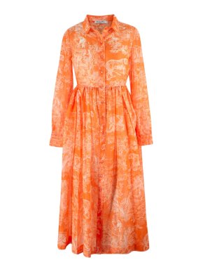 Dior Orange Toile De Jouy Cotton Shirt Dress