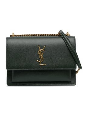 Saint Laurent Green Medium Leather Monogram Sunset Crossbody Bag