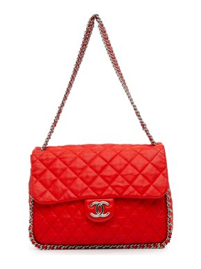 Chanel Red Maxi Washed Lambskin Chain Around Flap Bag