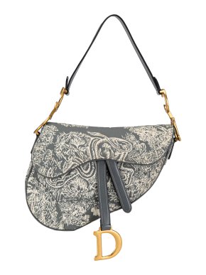 Dior Grey Medium Toile De Jouy Saddle Bag