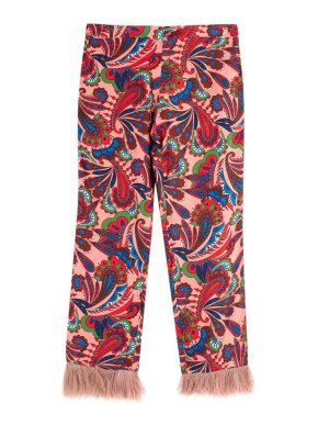 Borgo De Nor Pink Paisley Eden Trouser with Feather Trim Detail