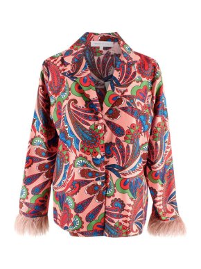 Borgo De Nor Pink Paisley Eden Blouse with Feather Trim Detail