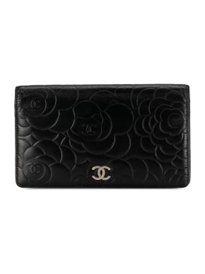 Chanel Black CC Camellia Embossed Bifold Wallet
