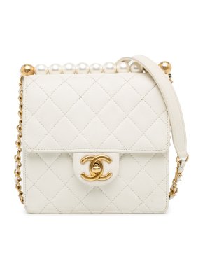 Chanel White Small Lambskin Chic Pearls Flap Bag