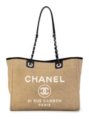 Chanel Beige Small Canvas Deauville Tote Bag