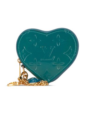 Louis Vuitton Teal Patent Leather Monogram Vernis Heart Coin Purse