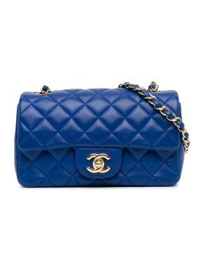 Chanel Blue Lambskin Mini Rectangular Single Flap Bag
