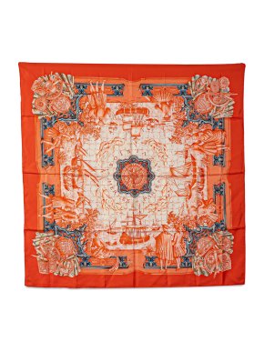 Hermes Orange 'Azulejos' Silk Scarf